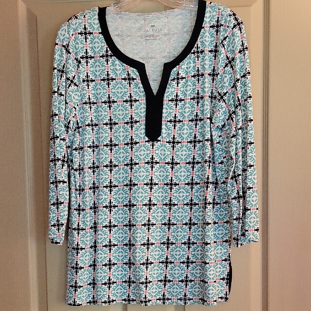 Talbots Blue and Black Geometric Tunic